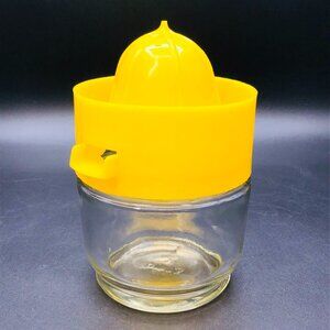 Vintage 70s GEMCO Yellow Citrus Juicer: Glass Jar - Manual Reamer Juice Press